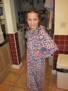 Mairah in her onesie pajamas.  Love her smile!