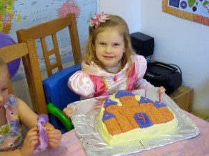 The birthday celebrations began with Kaylah's 4th birthday on February 1st. She requested a castle cake. :-)