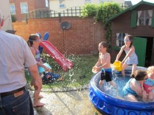 We had a BBQ with both sets of grandparents . . . had to have a truce in the water fight so the grandmas could walk to and from the house!