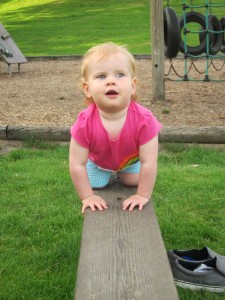 One baby balancing on the beam